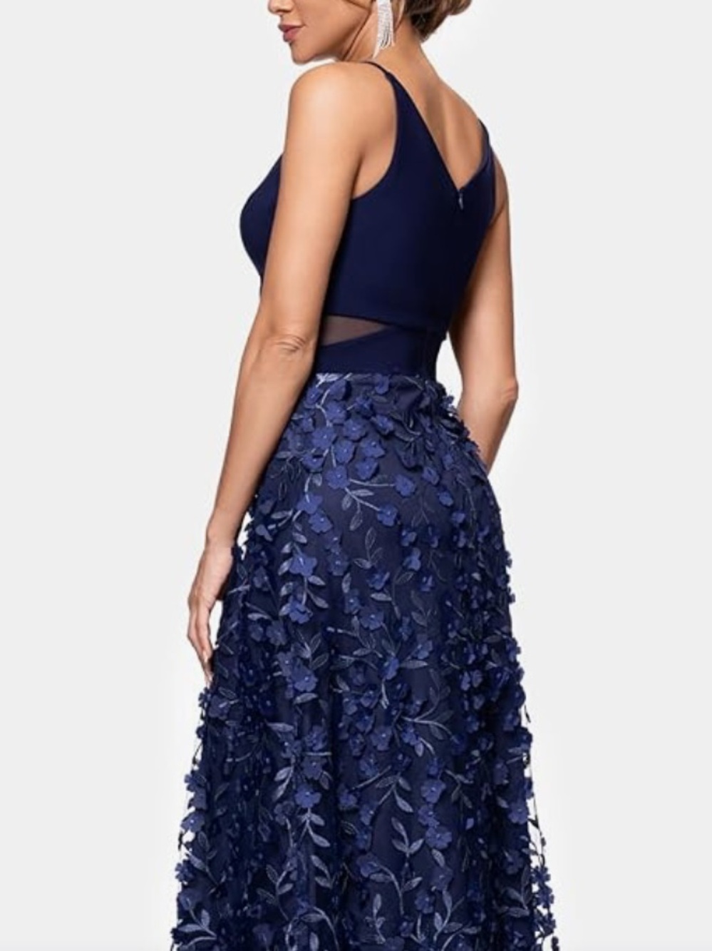 Xscape Navy Blue 3D Floral Appliqué Evening Gown Formal Dress Size 10 NWT - Picture 4 of 10